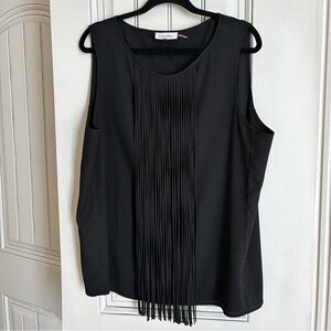 Calvin Klein Black Pleated Fringe Sleeveless Top